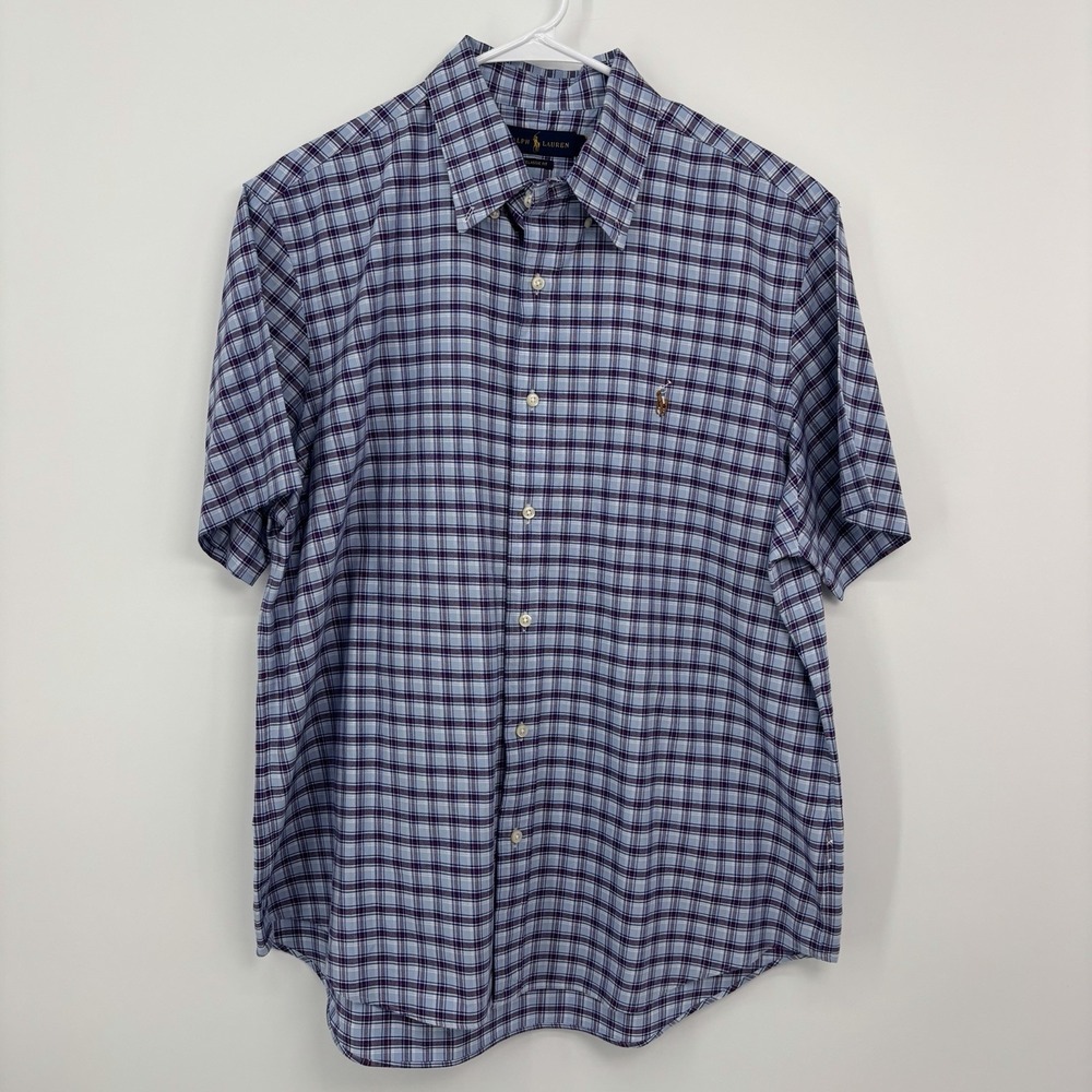 Polo Ralph Lauren Men XL Oxford Shirt Plaid Pony Logo Short Sleeve